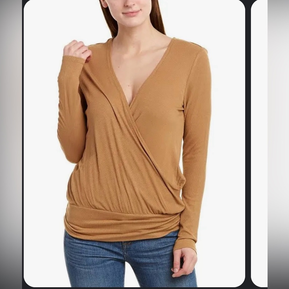 BCBGMAXAZRIA Women's Surplice Faux Wrap Knit Top Size XS
